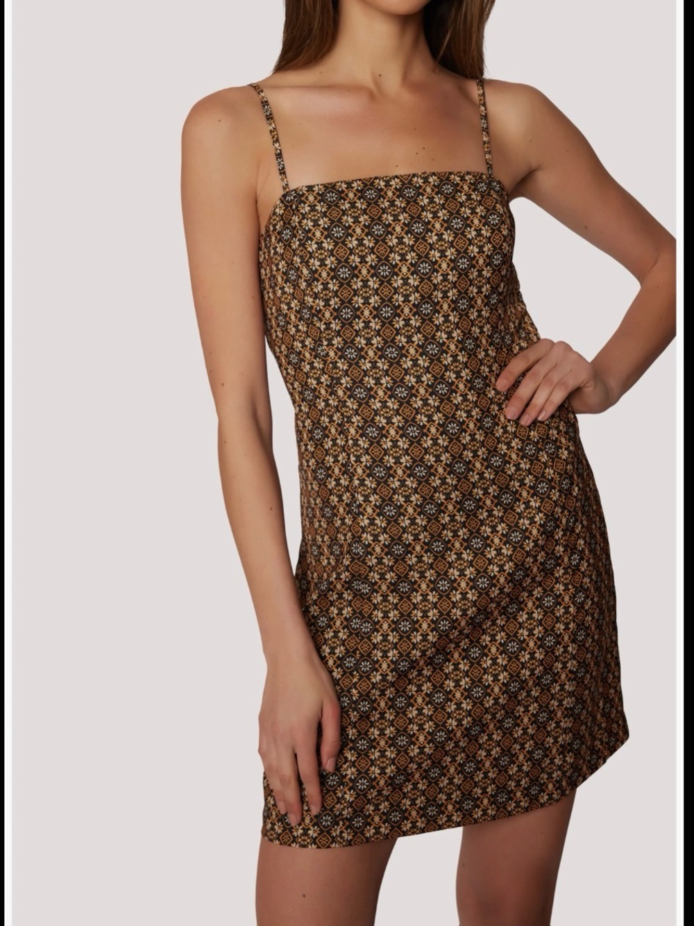 Lost + Wander Brown Geometric Slip Mini Dress